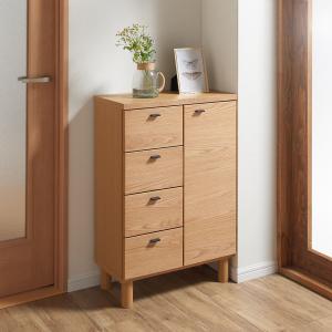 リビング収納 テレビ台 電話台 窓下 コード収納 FAX台 引き出し 薄型収納 スチール 木目が綺麗な突き板キャビネット ハイタイプ 幅60高さ88cm 760733