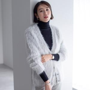 dinos（ディノス） ヘアリーニット ビジューボタン カーディガン