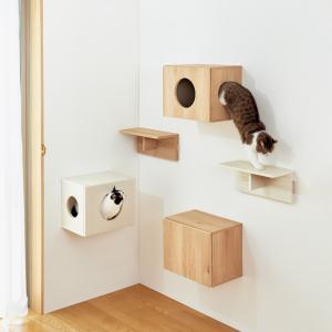 ペット用品 猫と暮らす家具 壁付けと床置きの2WAYで使えるネコハウス　壁付けキャットボックス　（穴ありタイプ） 818824｜dinos