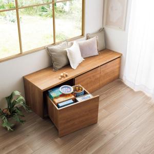 大容量 収納ワゴン付きリビングベンチ 幅175cm ワゴン3連 子供部屋 キッズ収納 家具 おもちゃ収納 絵本収納 588119