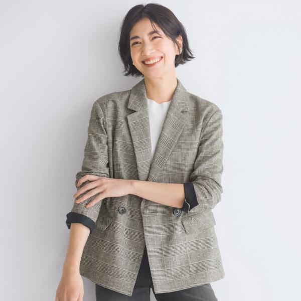 麻混 ダブルジャケット ジャケット ショートジャケット 169201