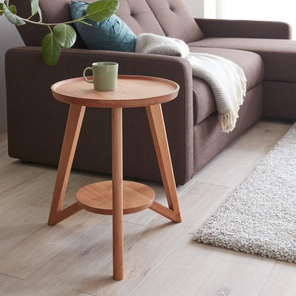 アルダー無垢材サイドテーブル 幅46cm テーブル 円形 丸テーブル 626652