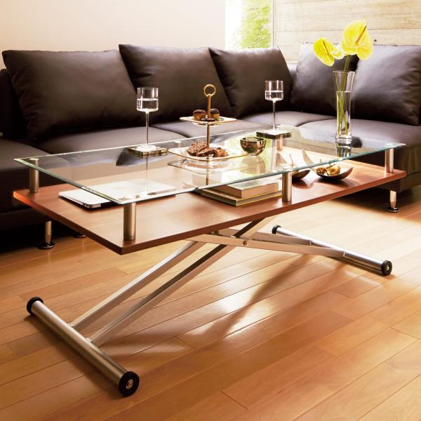 飛散防止フィルム貼りガラス 二重天板昇降式リフティングテーブル 幅120cm テーブル 昇降式 リフ...