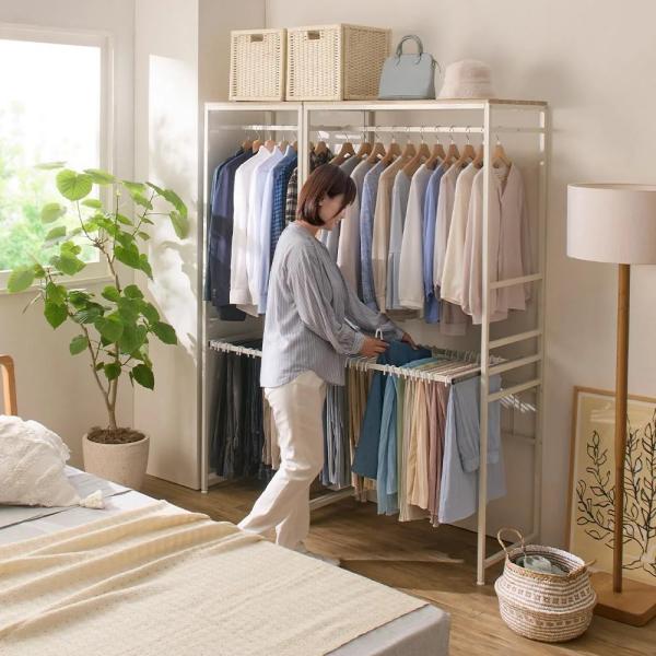 パンツを引き出して選びやすいハンガーラック 幅90cm 衣類収納 コートハンガー コート掛け 631...