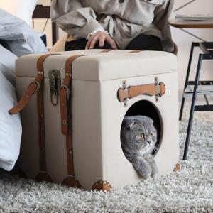 ペット用品 猫と暮らす家具 猫 玄関 アンティーク ペットと一緒に過ごせる　ペットハウス ＆ スツール LM0115｜dinos