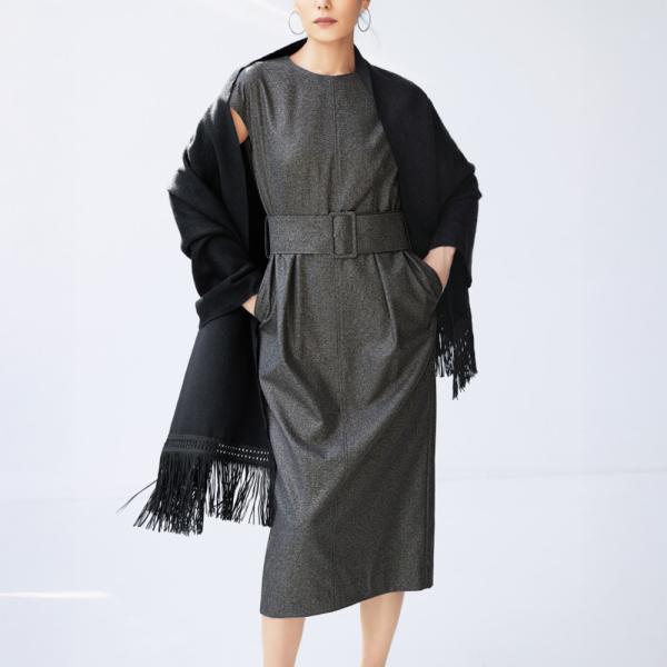 チェルッティ社 ラメ入りウール フラノベルト付き ワンピース ファッション ワンピース PC5808