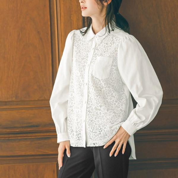 ラッセルレース使い ボリュームスリーブ シャツ ファッション シャツ ブラウス PC6135