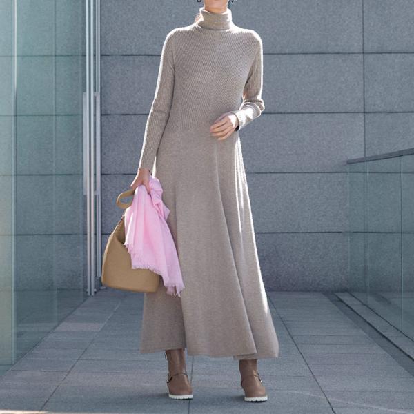 カシミヤ混 変形リブ編み ニットワンピース ファッション ワンピース PC6415