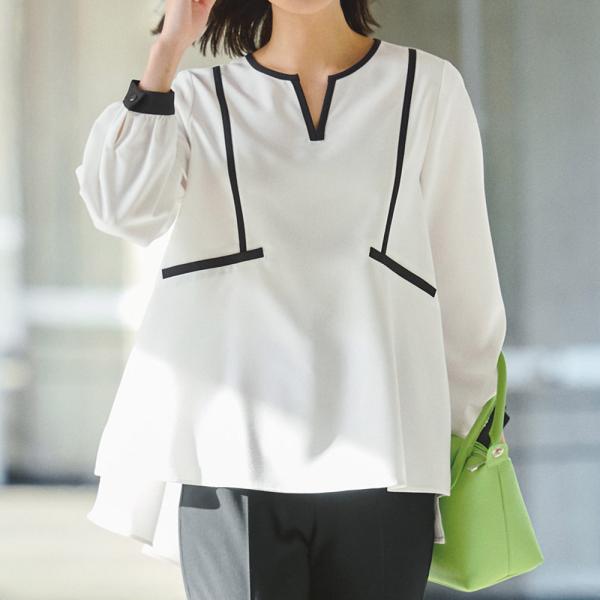 多機能素材 バイカラー キーネック ブラウス UV 紫外線対策 UV対策ウェア PC7004