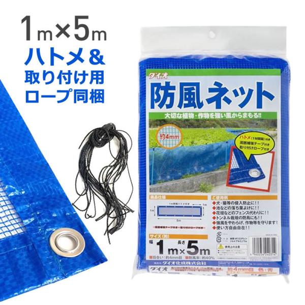 防風ネット4ＴＨＲ 目合い 4ｍｍ サイズ 幅1ｍ×長さ5ｍ  青