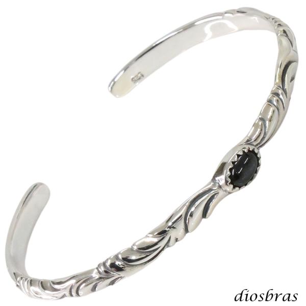 シルバーバングル ブラックスター オニキスアラベスク 唐草 トライバル シルバーアクセサリー インデ...