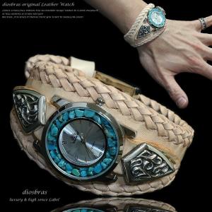 腕時計 メンズ ターコイズ オニキス 時計 レザーブレス ウォッチ 本革