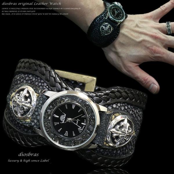 腕時計 メンズ ターコイズ オニキス 時計 レザーブレス ウォッチ スティングレー エイ革 ベルト牛...