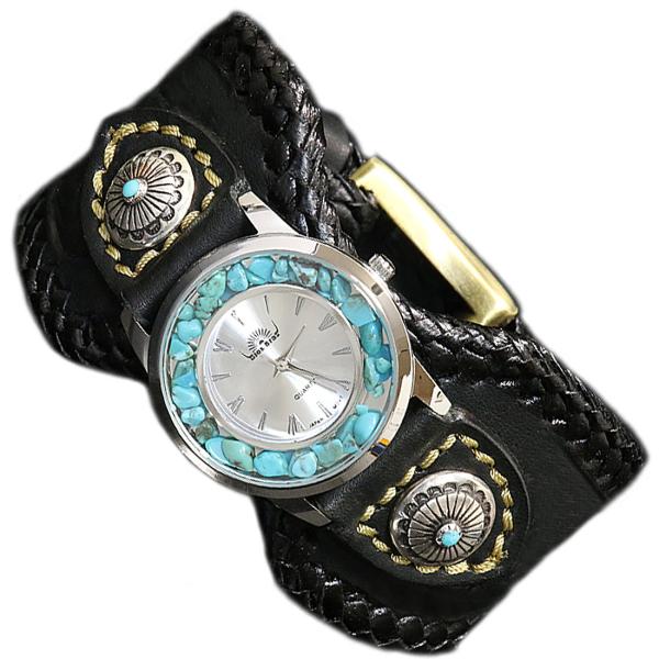 本革サドルレザー カスタムウォッチ レザーウォッチ コンチョ 腕時計 シルバー９２５ ヌメ革 バイカ...