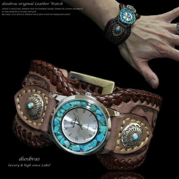 腕時計 メンズ ターコイズ オニキス 時計 レザーブレス ウォッチ カービング ベルト牛革 シルバー...