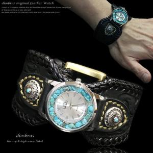 腕時計 メンズ ターコイズ オニキス 時計 レザーブレス ウォッチ