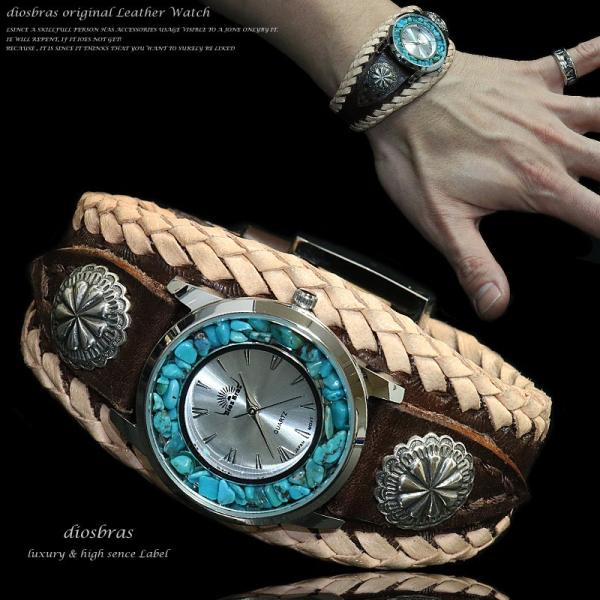 腕時計 メンズ ターコイズ オニキス 時計 レザーブレス ウォッチ 本革 レザー ベルト牛革 シルバ...