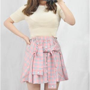 韓国ファッション 腰巻き風 チェックスカート