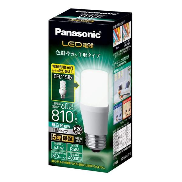 パナソニック LED電球 口金直径26mm 電球60W形相当 昼白色相当(6.0W) 一般電球・T形...