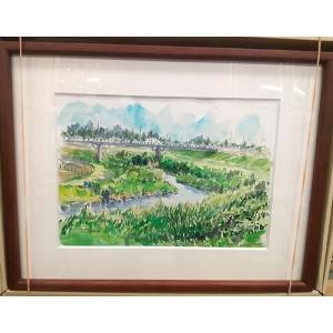 埼玉県の風景 絵画 水彩画 横尾武之 作 「小畔川」 風景画 インテリア　定価20,000円