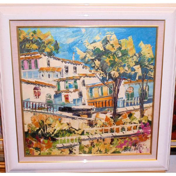 油絵 絵画 マルコ 作 イタリア風景・白い家並 リビング インテリア 定価200000円