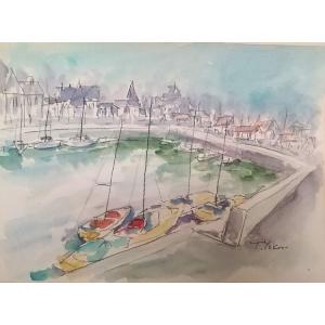 フランス風景 絵画 水彩画 横尾武之 作 「フランス・オンフルール」 風景画 インテリア　定価20,...