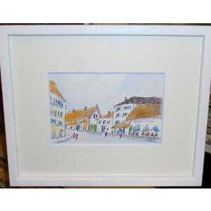 絵画 水彩画 横尾武之 作 「チェコ・プラハの街」 風景画 インテリア　定価12,000円