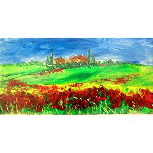 油絵 絵画 マルコ 作 トスカーナの自然 イタリア風景画 リビング インテリア 定価150000円