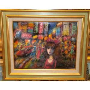 絵画 油絵 小澤勇寿郎 作 パリの街・ムフタール 6号サイズ インテリア