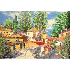 絵画 油絵 マルコ 作 イタリア風景・木々と家並 風景画 インテリア 定価450000円