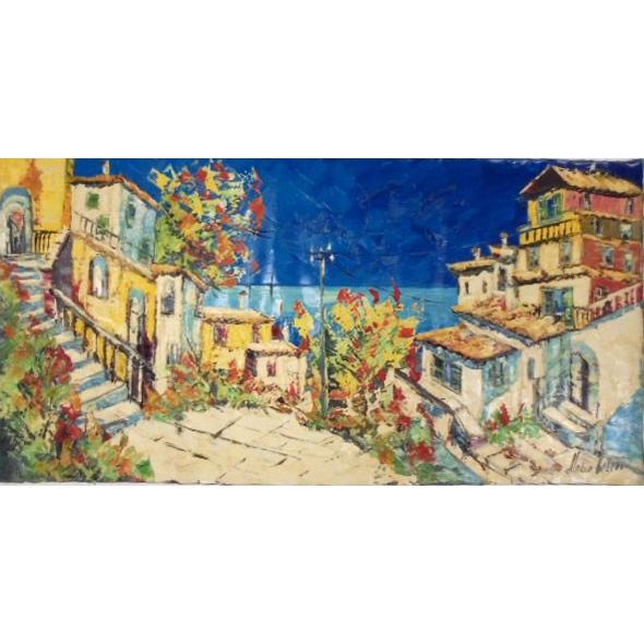 絵画 油絵 マルコ 作　イタリア風景 アマルフィ・ポジターノ イタリア風景画 インテリア 定価400...