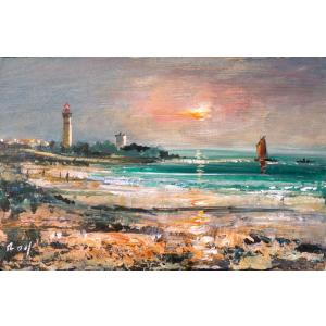 フランス風景絵画 油絵 小澤勇寿郎 作 パリの街 8号サイズ インテリア