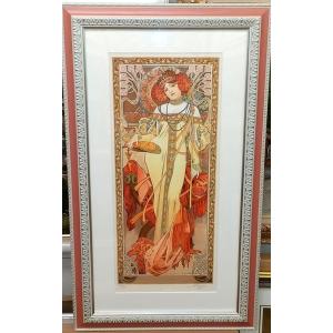 ミュシャ 「四季（秋）」 絵画 シルクスクリーン版画 インテリア  90cm×51cm