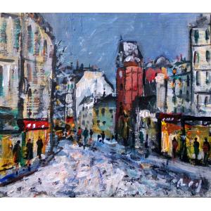 パリの風景 絵画 油彩画 パスカル（フランス） 「パリの街・モンマルトル」 インテリア リビング｜dipint