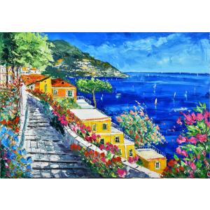 油絵 絵画 マルコ 作 「イタリア風景・アマルフィ海岸」 リビング インテリア