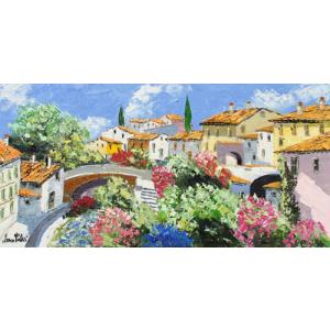 風景油絵 絵画 カンザネッラ 作 「イタリア風景・ナポリの港