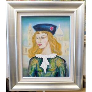 インテリア 人物 絵画 油絵 小澤勇寿郎 作 「仮面の少女」 0号サイズ