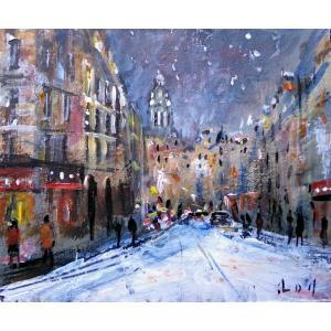 パリの風景 絵画 油彩画 パスカル（フランス） 「雪のパリ」 インテリア リビング
