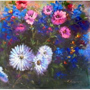 絵画 油絵 青木今陽 肉筆油絵 静物画 オレンジ色の百合 F4 送料無料