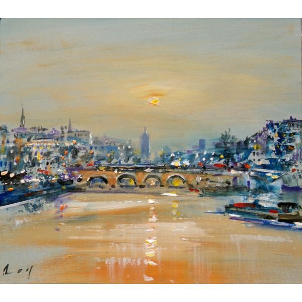 風景油絵 絵画 油彩画 パスカル（フランス） 「パリの街・セーヌ川」 インテリア リビング