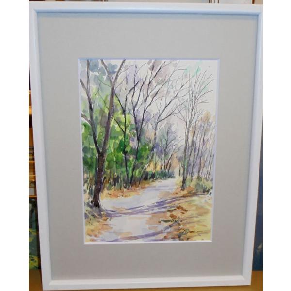 絵画 水彩画 横尾武之 作 「埼玉県・狭山の智光山の林」 風景画 インテリア　定価20,000円
