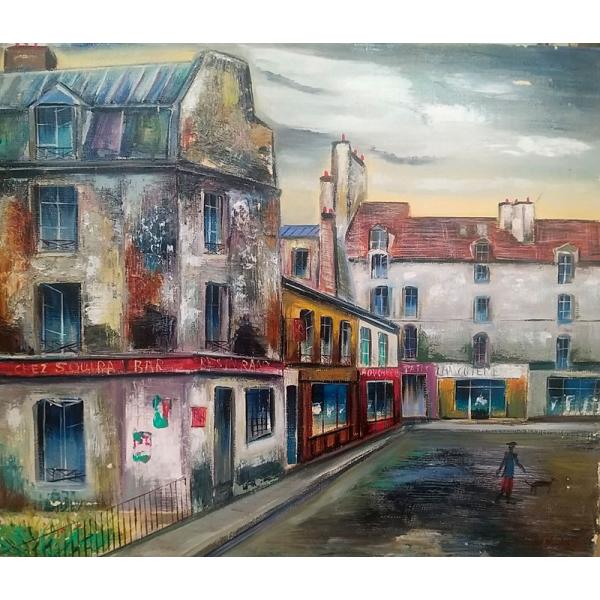 絵画 油絵 小澤勇寿郎 作 フランス風景・パリの街 10号サイズ インテリア 定価200000円