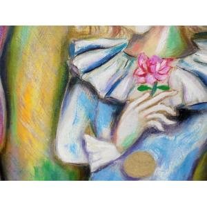 人物絵画 油絵 小澤勇寿郎 作 ピエロ 6号サ...の詳細画像3