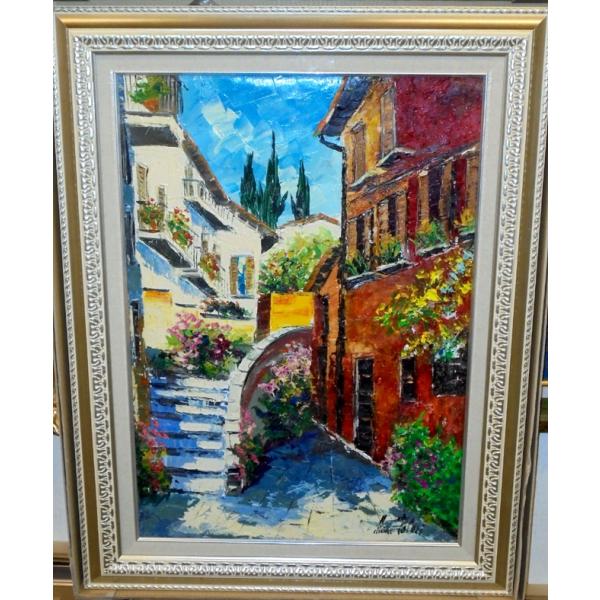 油絵 絵画 マルコ 作 イタリア・アヴルッツォの街 イタリア風景画 リビング インテリア