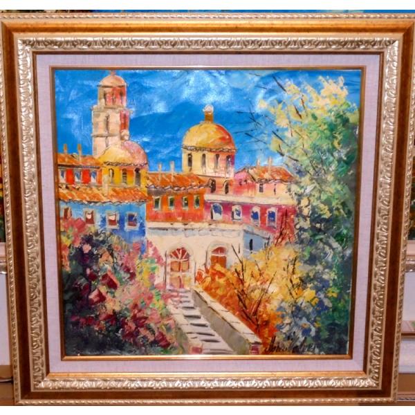 絵画 油絵 マルコ 作 ドーム屋根の建物 風景画 インテリア 定価200000円