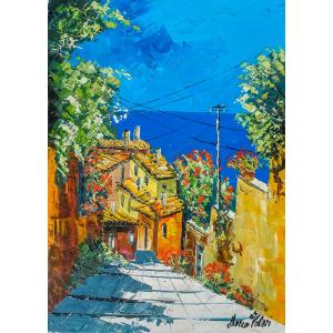 油絵 絵画 マルコ 作 「イタリア風景・アマルフィ」 リビング インテリア