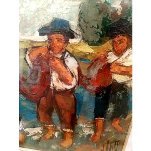 絵画 油絵 ダンティー(フランス) 作 「3人...の詳細画像4