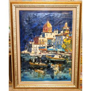 油絵 絵画 マルコ 作 美しい海 イタリア風景画 インテリア 定価280000円