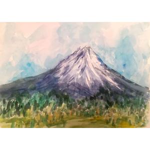 富士山の絵画 水彩画 横尾武之 作「富士山・富士市大渕」 ヨーロッパ風景画 インテリア　定価20,0...