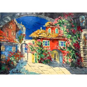 油絵 絵画 マルコ 作 「イタリア風景?ヴェネト州」 リビング